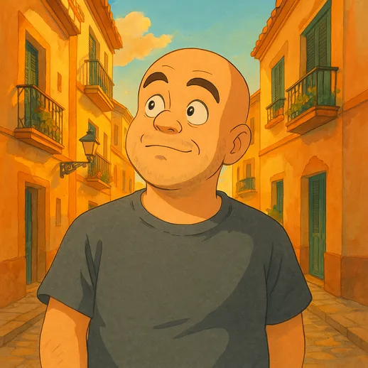 Retrato ilustrado de una persona en una calle soleada