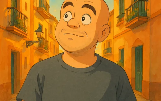 Retrato ilustrado en una calle soleada